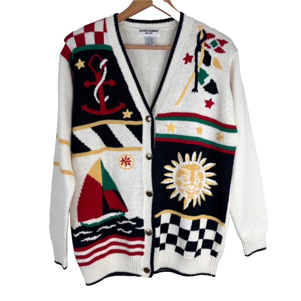 Alfred Dunner Patchwork Cardigan Lp Nautical Coas… - image 1